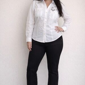 Ralph Lauren White Shirt with Star and Chevron Embroidery